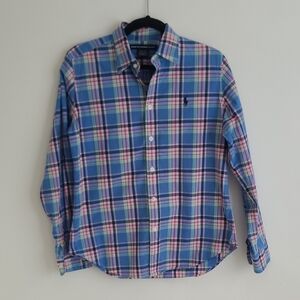 Ralph Lauren Sport Shirt M/Youth Size14 Blue Label Multicolor Plaid Button Shirt